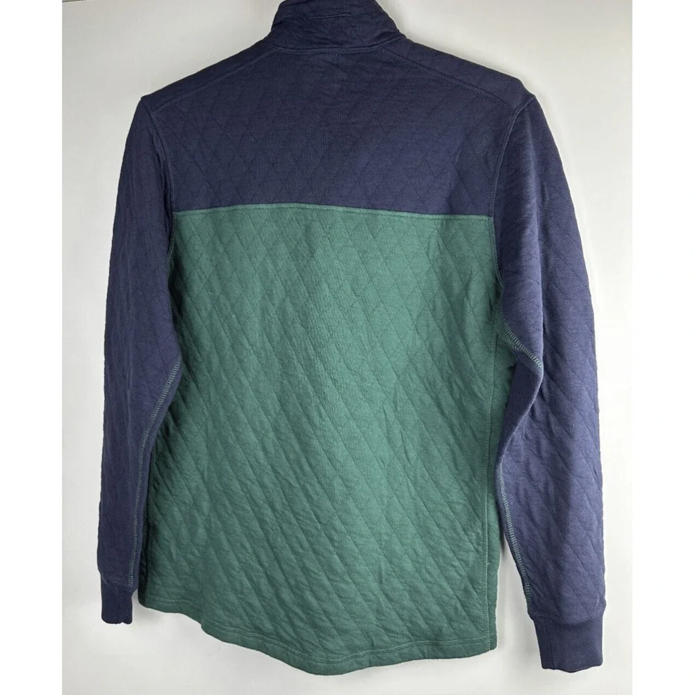 J.Crew Quilted Quarter Zip Pullover Color block Navy Blue Green Men's Medium